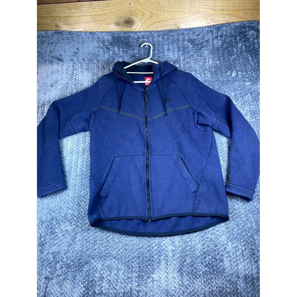 Nike Tech Fleece Windrunner Hoodie Mens Large Blue Full Zip Cotton Raglan Sleeve